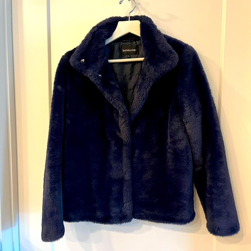 Deep Navy Faux Fur Jacket, size Small